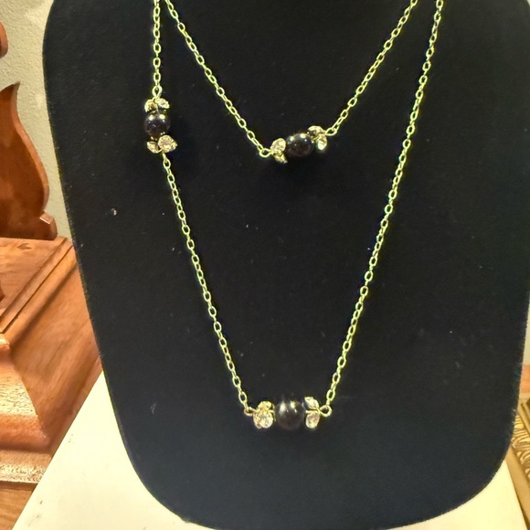 J. Crew Vintage Gold and Black Beaded w/CZ 32”Necklace - Picture 5 of 11
